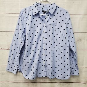Talbots Petites Blue & Black Colored Polka Dot Button Up Shirt Large Long Sleeve